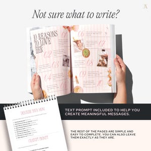 Create a unique Mother's Day keepsake with this editable magazine template on Canva. The image shows an open magazine with an elegant layout, including numbers and images. Text prompts are visible, and it promotes the product's customizability and use in Canva. The color scheme is soft and inviting.