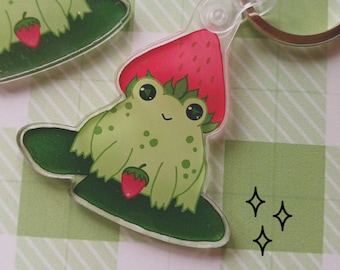 Strawberry Frog Keychain l Acrylic keychain Charm l Cute Keychain Charm