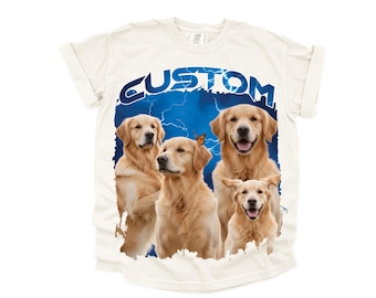 Custom Comfort Colors Vintage Bootleg Pet Shirt Pet Photo + Name Custom Dog Portrait Personalized T-Shirt Custom T Shirts Cat Shirt 90's Tee