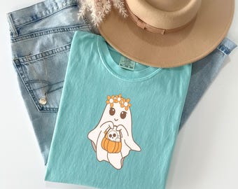 Comfort Colors Cutest Little Boo Ghost Shirt, Pastel Halloween Tee, Cute Toddler Trick or Treat Shirt, Cute Halloween Ghost Girl Fall Shirt.