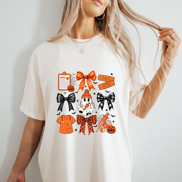 Coquette Ghost Nurse Comfort Colors T-Shirt: Funny Halloween Nursing Tee
