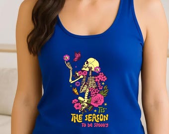 Floral Skeleton Halloween Tank Top: Retro Goth Racerback