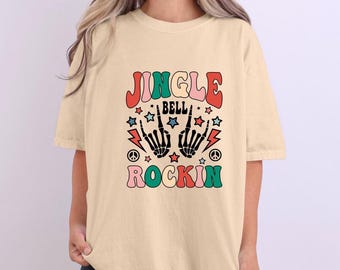 Comfort Colors Jingle Bell Rockin' Skeleton Tee - Christmas Rock and Roll Shirt