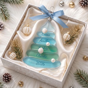 Custom Sea Glass Tree 2026 Ornament, Personalized Family Christmas Ornament, Coastal Beach Keepsake, Grandkids Gift