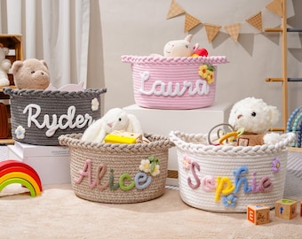 Cestino per neonati personalizzato fatto a mano, contenitore con nome personalizzato, regalo per baby shower, organizer per giocattoli