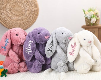 Lapin de Pâques personnalisé, lapin brodé personnalisé, lapin à monogramme, cadeau pour nouveau-né, cadeau de baby shower, animal en peluche, lapin en peluche