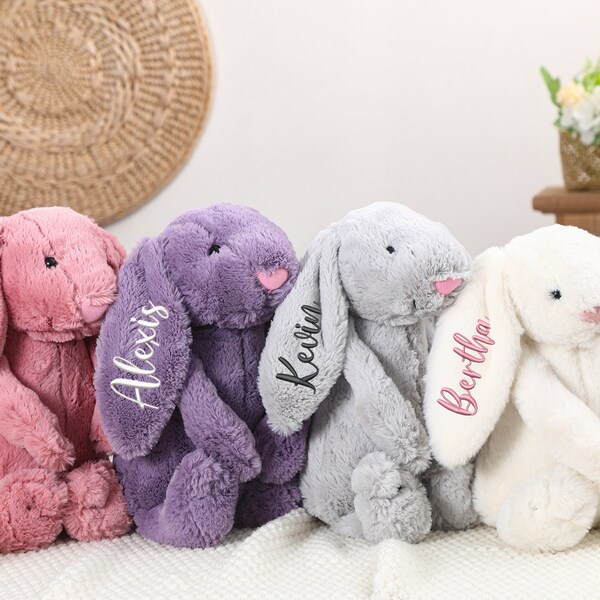 Lapin de Pâques personnalisé, lapin brodé personnalisé, lapin à monogramme, cadeau pour nouveau-né, cadeau de baby shower, animal en peluche, lapin en peluche