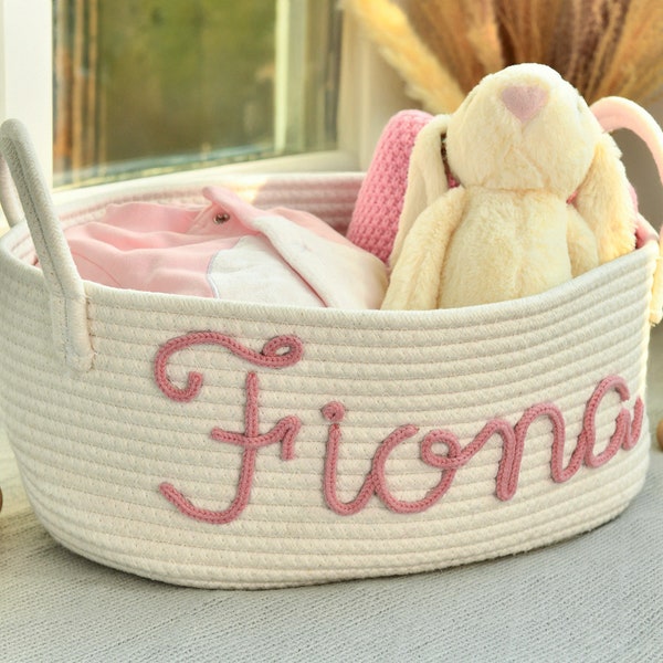 Personalized Baby Shower Gift Basket, Rope Cotton Baby Gift Basket, Baby Gift Basket, Toy Basket, Newborn Gift, Baby Name Gift