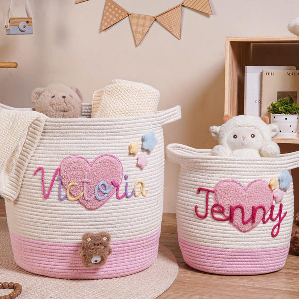 Personalized Baby Basket, Rope Cotton Baby Gift Basket, Baby Shower Gift, Baby Basket, Toy Organizer Gift Basket