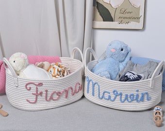 Cesta de regalo personalizada para baby shower, cesta de regalo para bebés de algodón con cuerda, cesta de regalo para bebés, cesta de juguetes, regalo para recién nacidos, regalo para nombres de bebés