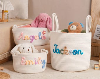 Personalized Handmade Basket, Hand-Woven Rope Cotton Toy Organizer, Rope Cotton Gift Basket, Baby Shower Gift, Baby Basket