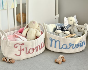 Personalized Baby Shower Gift Basket, Rope Cotton Baby Gift Basket, Baby Gift Basket, Toy Basket, Newborn Gift, Baby Name Gift