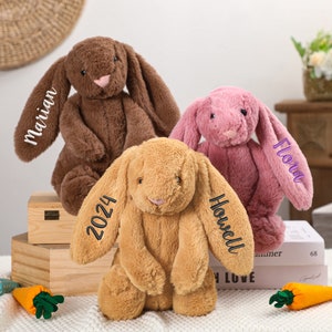 Conejo personalizado, conejito bordado personalizado, conejito monograma, regalo de bebé recién nacido, regalo de baby shower, peluche, conejito de felpa imagen 2