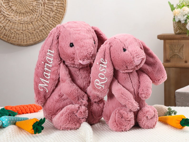 Conejo personalizado, conejito bordado personalizado, conejito monograma, regalo de bebé recién nacido, regalo de baby shower, peluche, conejito de felpa imagen 4