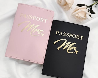 Titular de pasaporte de cuero personalizado y regalo personalizado de la pareja del señor señora, regalo de luna de miel del novio de la novia, conjunto de viaje, novia, regalos para ella