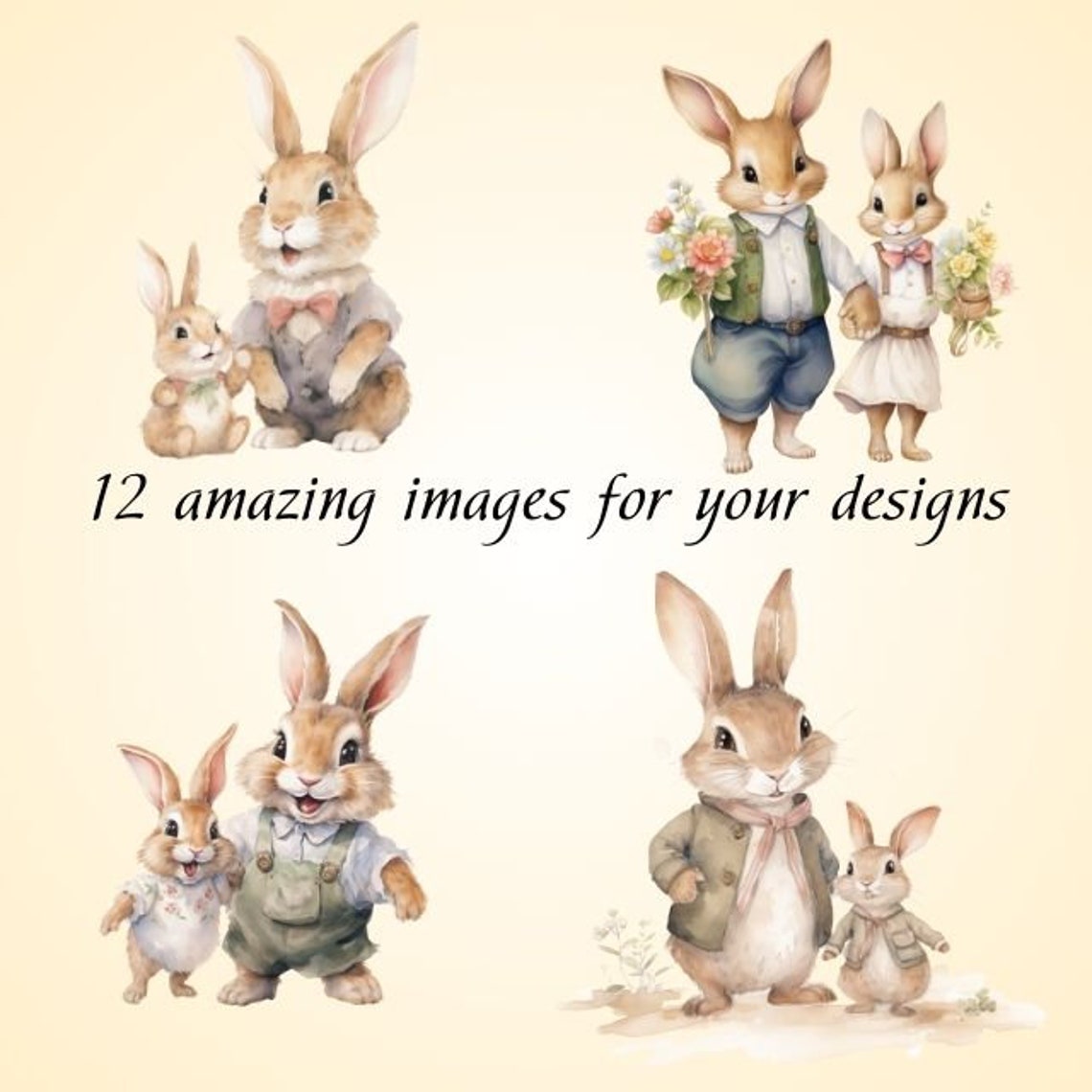 Papa Bunny Clipart, Watercolor Father's Day Clipart, Cute Rabbits ...
