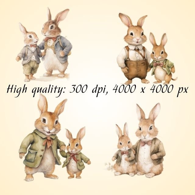 Papa Bunny Clipart, Watercolor Father's Day Clipart, Cute Rabbits ...