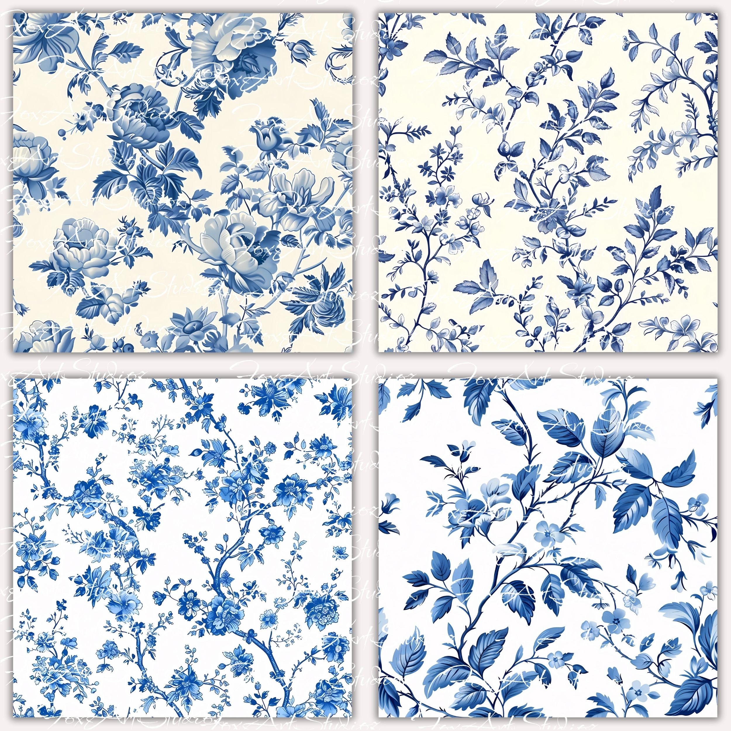 Chinoiserie Floral Seamless Patterns - Toile De Jouy Digital Paper ...