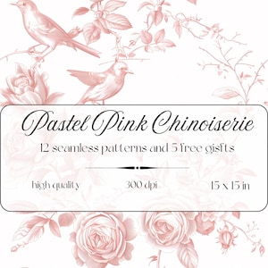 Naadloze Chinoiserie bloempatronen, Chinoiserie digitale papieren, vintage papieren, pastel roze chinoiserie, vintage bloempatronen