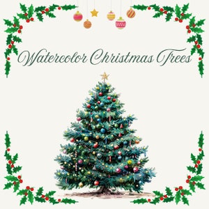 Watercolor Christmas Tree, Watercolor Winter Clipart, Decorated Christmas Tree, Watercolor Christmas Clipart PNG, Vintage Christmas Tree