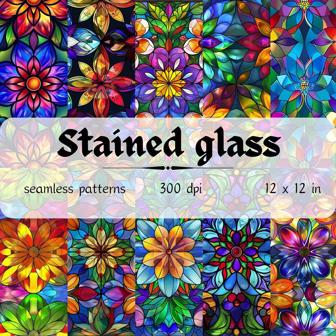 Stained Glass Seamless Patterns - Stained Glass Digital Paper - Stained ...