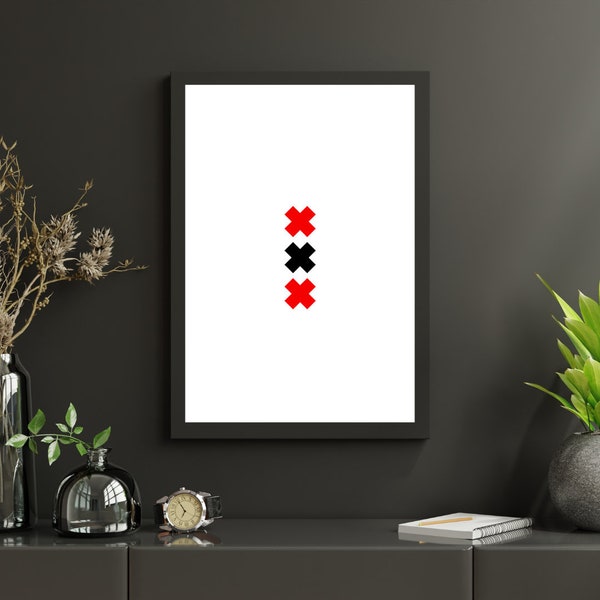 Amsterdam St. Andrew's Cross Posters - Digital Download, Black, Red, Black/Red, Large & Small Sizes Available