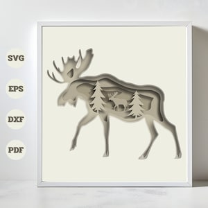 Moose Shadow box, 3D Moose SVG, Paper Cut Light Box Template Files, Lightbox Pattern SVG, 3D Papercut DIY, Cutting Cricut, for Silhouette