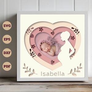 Boîte d'ombre 3D bébé, boîte d'ombre de naissance de bébé, nom personnalisé SVG, cadeau pour bébé, SVG personnalisé, 3D personnalisé pour Cricut EPS, boîte d'ombre fête des mères