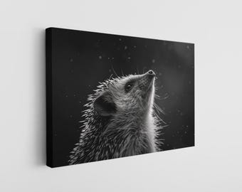 Lienzo decorativo de pared con diseño de erizo: Obra de arte animal monocromática, decoración elegante para el hogar (listo para colgar o enrollado, impresiones con tinta pigmentada)