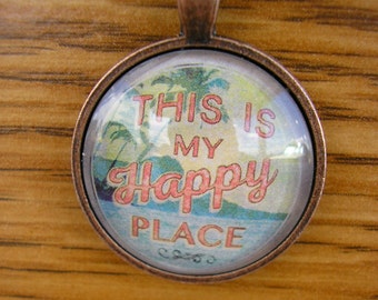 My Happy Place pendant, glass charm in a copper frame with a 28" copper chain
