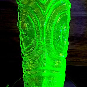Heavy XXL Eleonora green uranium glass/Vaseline glass, flower vase 40.0 cm