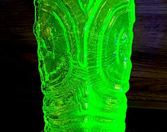Heavy XXL Eleonora green uranium glass/Vaseline glass, flower vase 40.0 cm