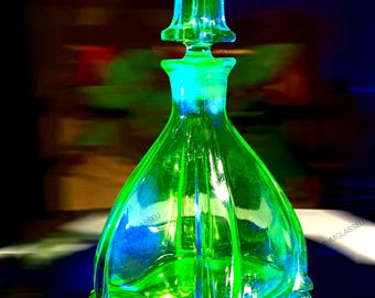 Uranium Glass Carafe of Karl Palda Rosolio liqueur Czech