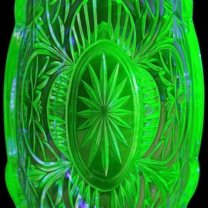 Vintage Uranium Glass Bowl / Glows Bright Green Under UV Light Radiant Cut Glass Collector’s Piece