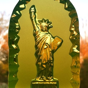 Uranium glass figurine Statue of Liberty in art deco style yellow frosted glass