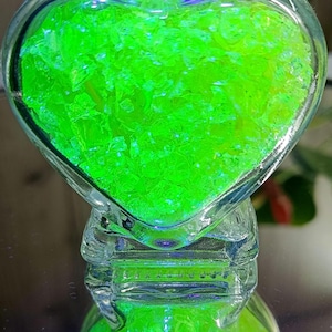 Heart-Shaped Uranium Glass Bottle – Magical Glowing Talisman