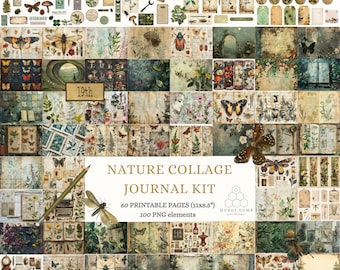 Ultimate Nature Journals Collage Kit - 60 Printable Papers & 100 PNG Elements Collection - Spring Nature Field Notes Vintage Kit