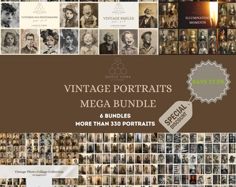 Lot de 6 lots de portraits vintage, 335 photographies anciennes - Photos artistiques pour journaux indésirables - Photos anciennes endommagées pour projets d'art numérique, Cu