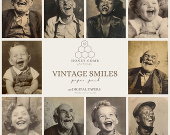 Collection Smiles vintage - papiers pour portraits d'inspiration rétro - téléchargement numérique - journal indésirable - usage commercial - 20 feuilles imprimables