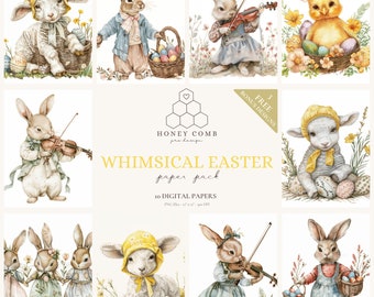 Cute Easter Cliparts: Watercolor Floral Prints, Printable Arts, Bunny and egg clipart, Paper crafts, junk journal kit