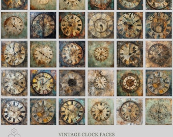 Vintage Mixed Media Clock Faces Pack - 30 Jpeg Clocks for Junk Journaling and Scrapbooking - Perfect for DIY Crafts and Commercial Projects
