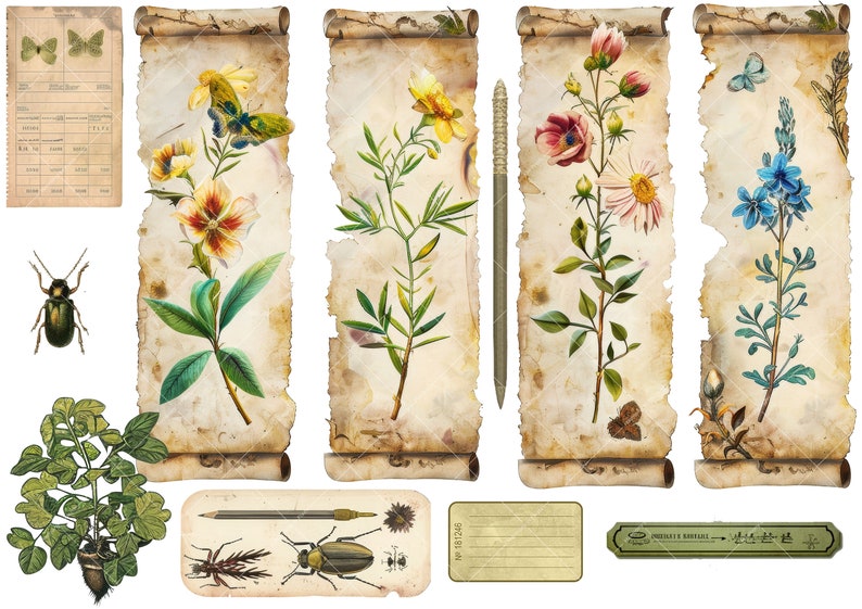 Ultimate Nature Journals Collage Kit 60 Printable Papers & 100 PNG Elements Collection Spring Nature Field Notes Vintage Kit zdjęcie 4