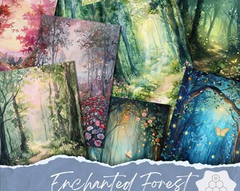 Enchanted Forest Junk Journal Pages, Fantasy Woodland Scrapbook Page, Spring Journal Page, Printable Paper, Collage Sheet, Digital Download