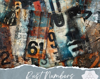 Distressed Numbers Junk Journal Kit, Industrial Style Printable Pages, Digital Vintage Ephemera Pack, Grunge Scrapbooking Bundle, CU