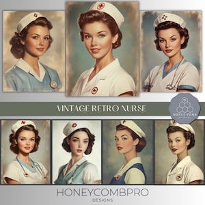 Vintage Nurse Portraits Digital Collection - 28 Photo-Realistic Yearbook-Style Images with Retro Aesthetic for Journals & Crafts, CU