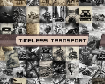 Timeless Transport - 50 Vintage Travel Images, Classic Transport Digital Paper Pack for Scrapbooking and Journals, 300 DPI, Instant Download