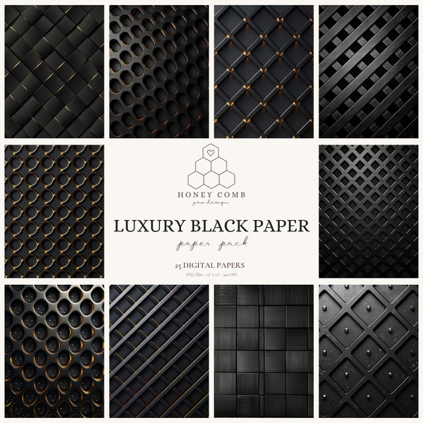 Luxury Black Digital Scrapbooking Papers, Luxurious Dark Background for Digital and Paper Crafts, Pattern for Junk Journals Scrapbook