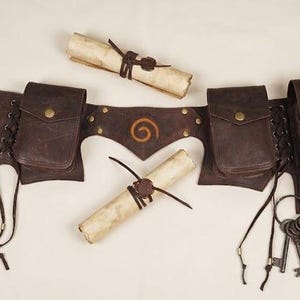 Medieval Leather Utility Belt, Handmade Brown Leather Festival Belt, Renaissance Waist Belt with Pouches, Viking Belt Bag