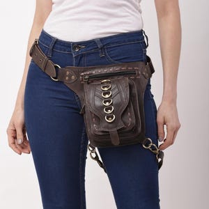 Brown Leather Thigh Bag for Women  Boho Utility Hip Bag | Handmade Festival Leg Pouch with Adjustable Belt
