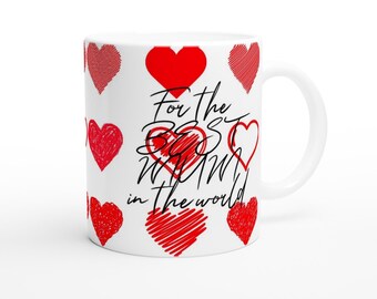Muttertagsgeschenk Keramiktasse mit Roten Herzen